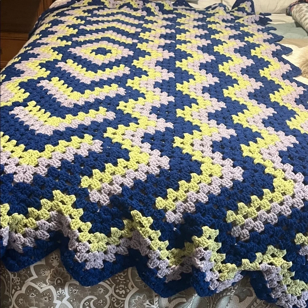 Handmade Crocheted Blanket Throw Fits Twin Bed